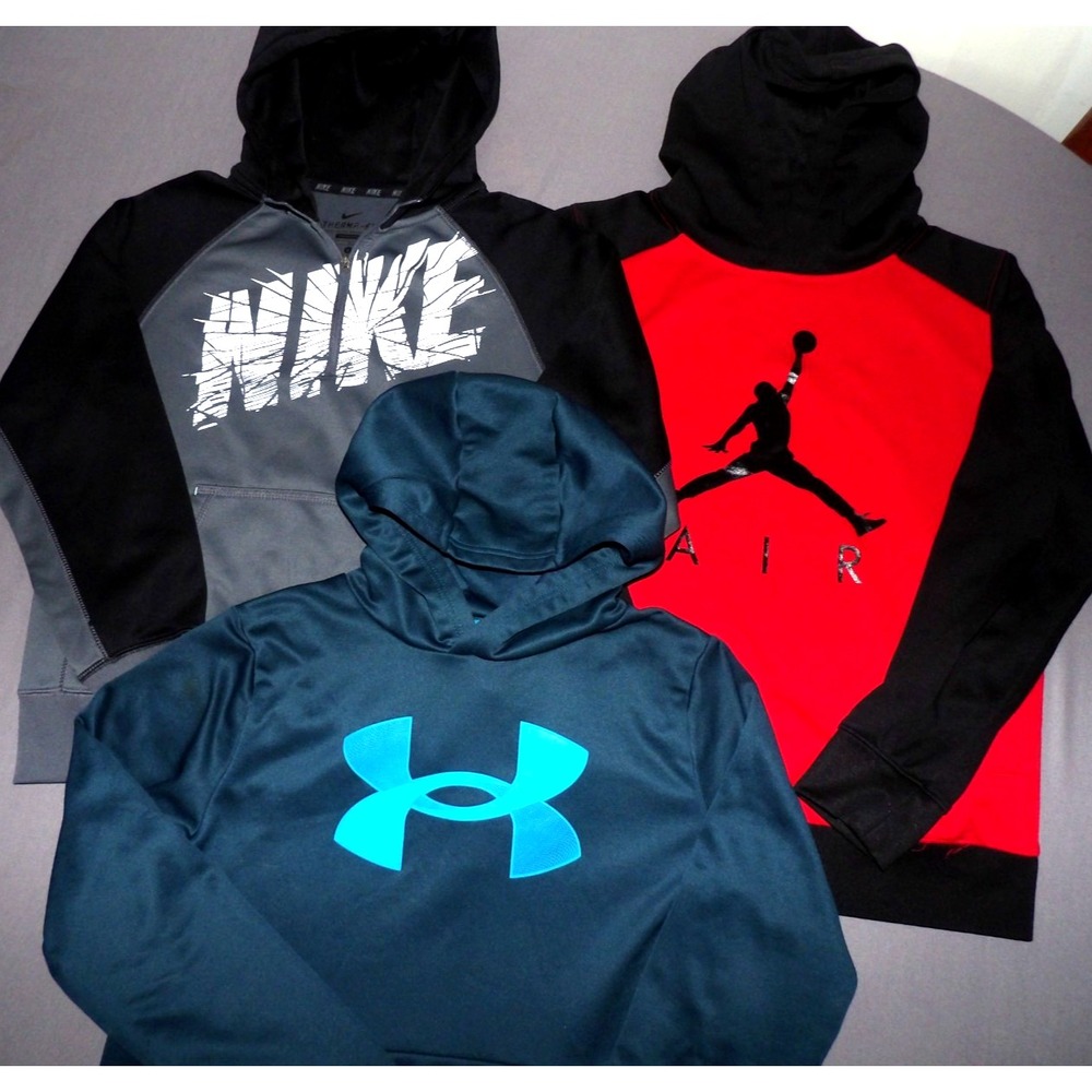Lot of 3~ Under Armour - Air Jordan - Nike Dri-Fit Hoodie Sweatshirts Youth LRG